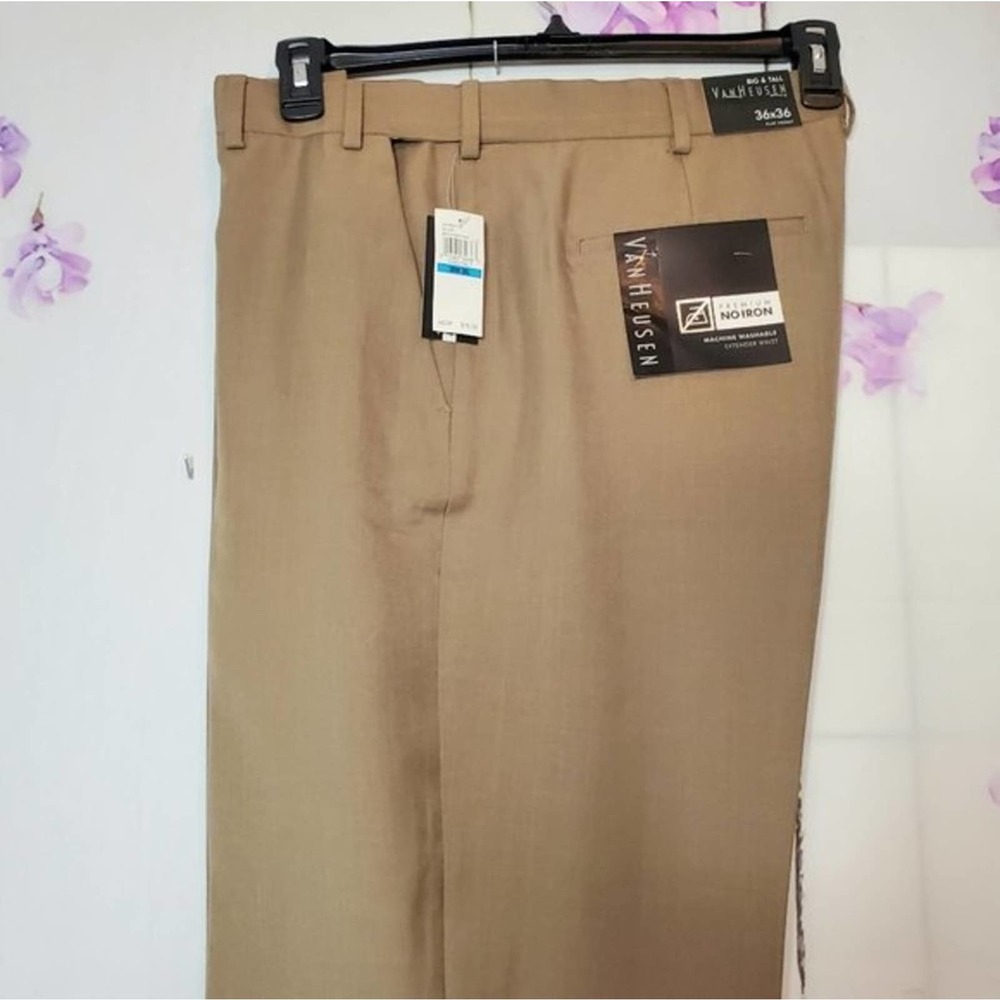 *SOLD* Van Heusen Tan No-Iron Extender Flat-Front Dress Pants 36x36 - Picture 12 of 13